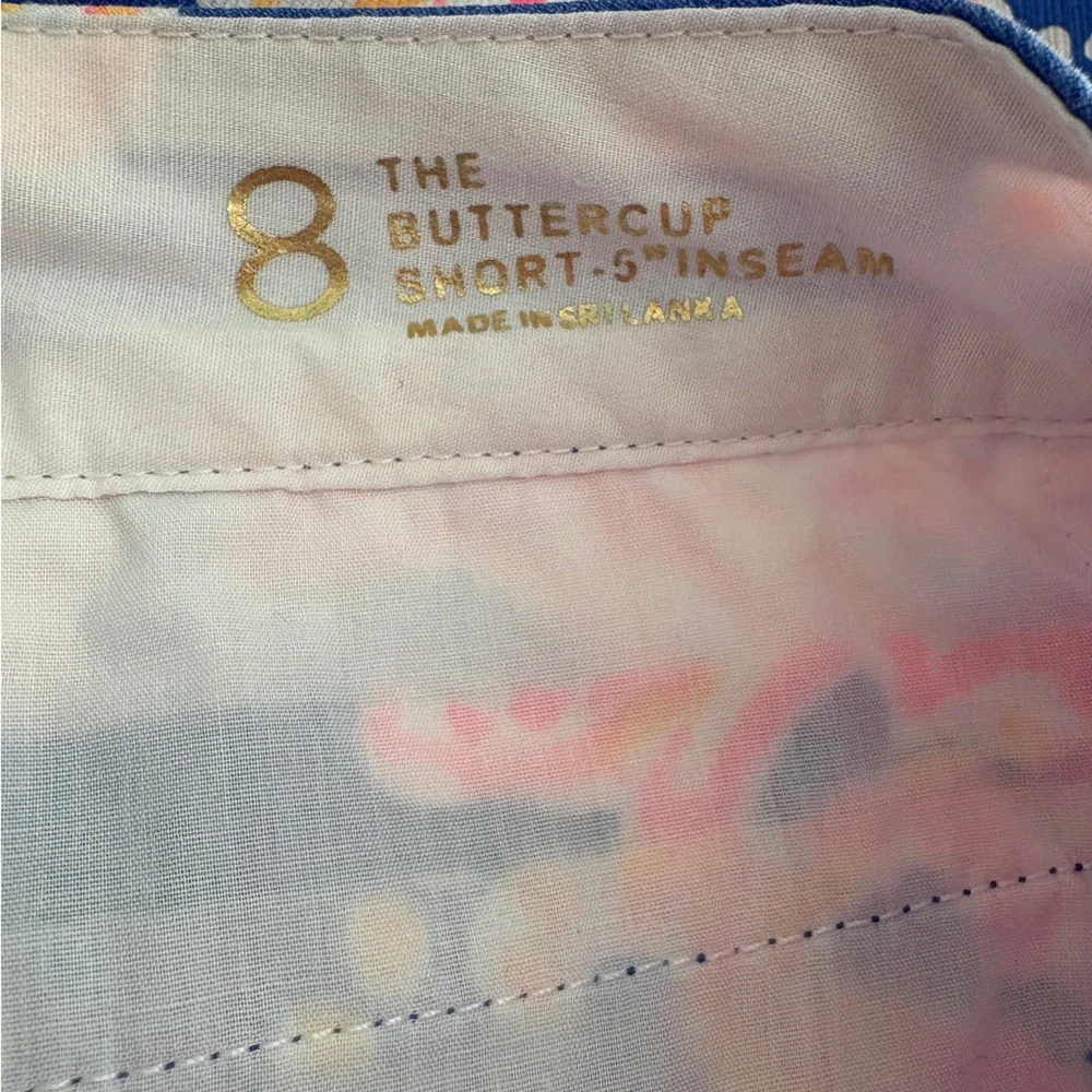 Lilly Pulitzer sz 8 blue Buttercup shorts scalloped hem coral design 5” mid-rise - Picture 5 of 7
